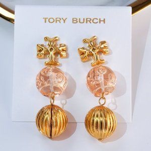 Tory Burch Roxanne Double Drop Earring in Tory Gold  Pink (18K Gold Plating)